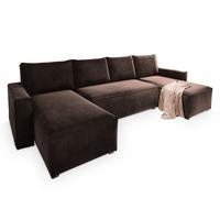 WOHNLANDSCHAFT DENI Braun Velours-Stoff mit Schlaffunktion - Braun/Grau, Holz/Kunststoff (295/85/140cm) - MASSENO
