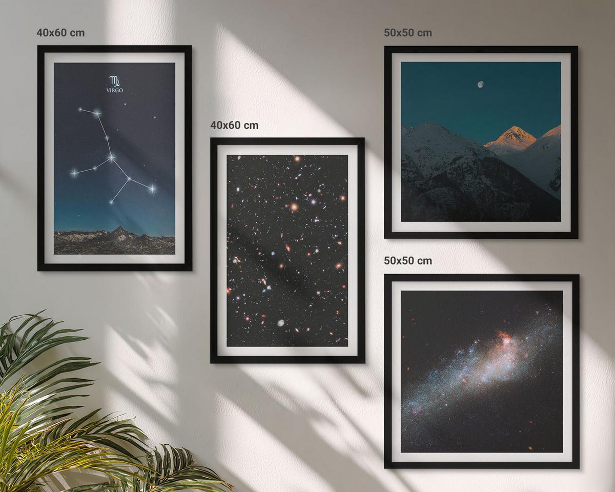 BILDER SET 4er Set - 50x50 cm & 40x60 cm Schwarzer Rahmen - Jungfrau-Galaxie-Universum - Schwarz, Kunststoff (50/50cm) - TULUP