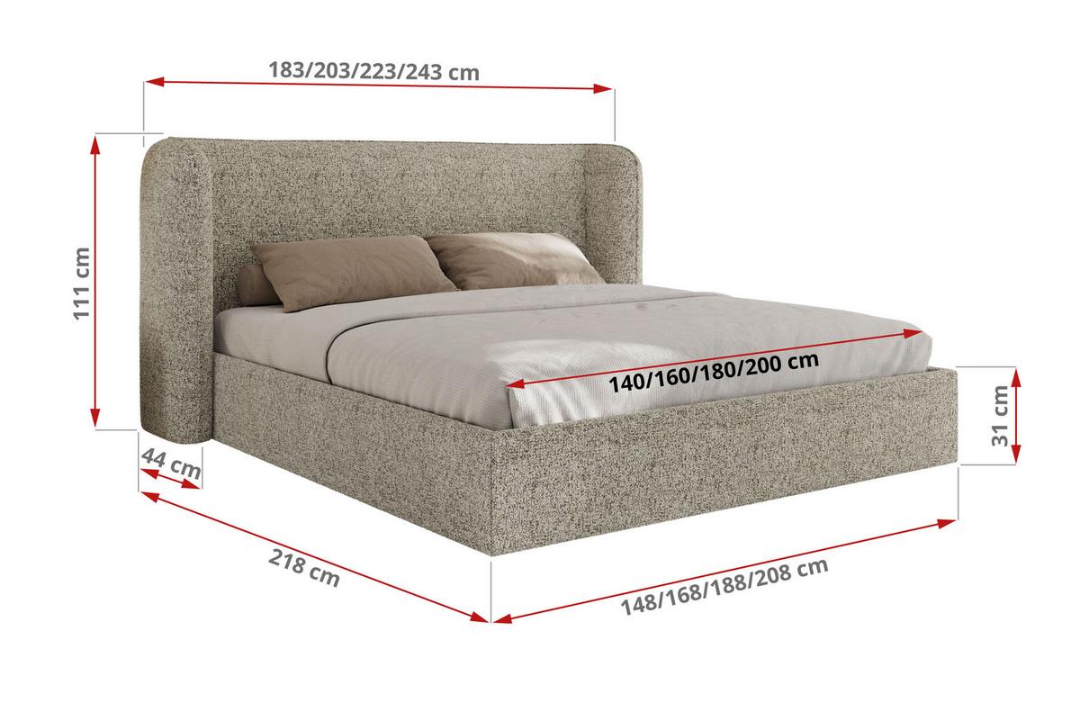 POLSTERBETT EMORA CLASSIC 200/200 - Beige Strukture - Pocket-Matratze - Beige, Textil (200/200cm) - MKS