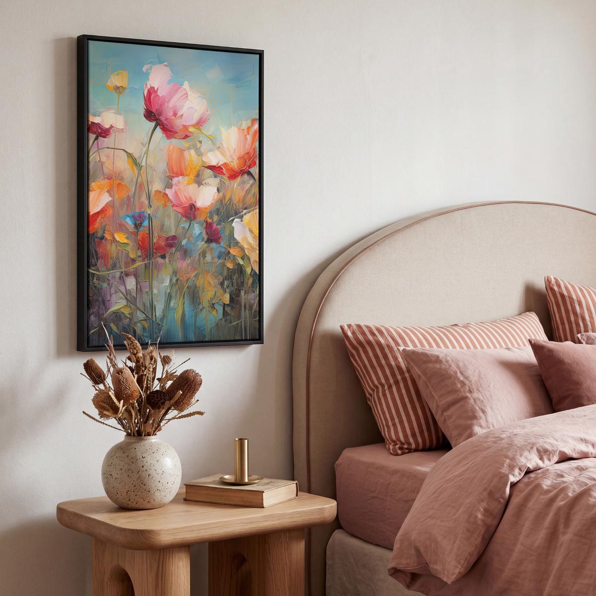 LEINWAND Bilder mit Rahmen - Blumen - Aquarell - Kunst - Botanisch - Natur - 40x60 - Orange, Textil (40/60cm) - MuchoWow