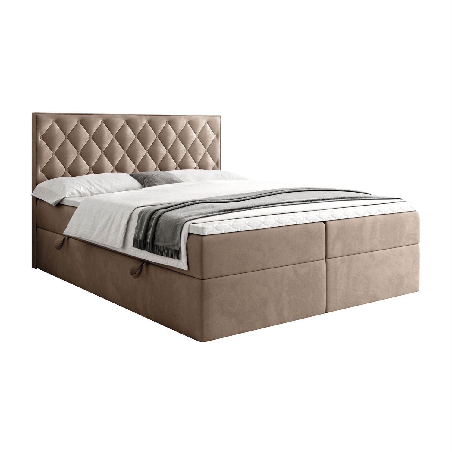 BOXSPRINGBETT INEZ mit Bettkasten mit Topper 180x200 cm Royal Velvet 176 - Beige, Textil - Lookway