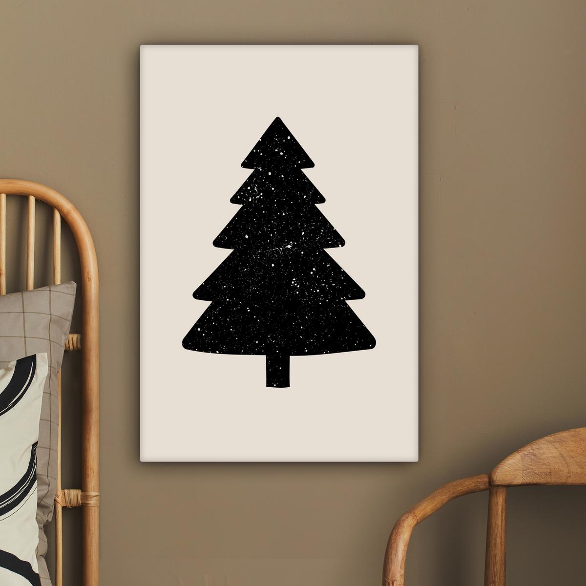 LEINWANDBILD Weihnachtsbaum - Schwarz - Urlaub - Beige Wanddeko 40x60 cm - Schwarz, Textil (40/60cm) - MuchoWow