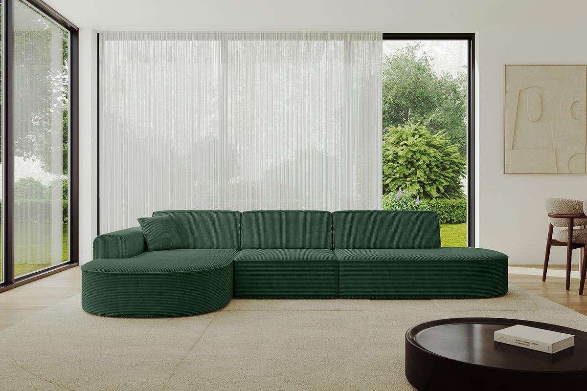 ECKSOFA Ottomane Links MARI-L2 - 328x171x79 cm Grün Cord - Schwarz/Grün, Holzwerkstoff/Kunststoff (171/321cm) - ALTDECOR