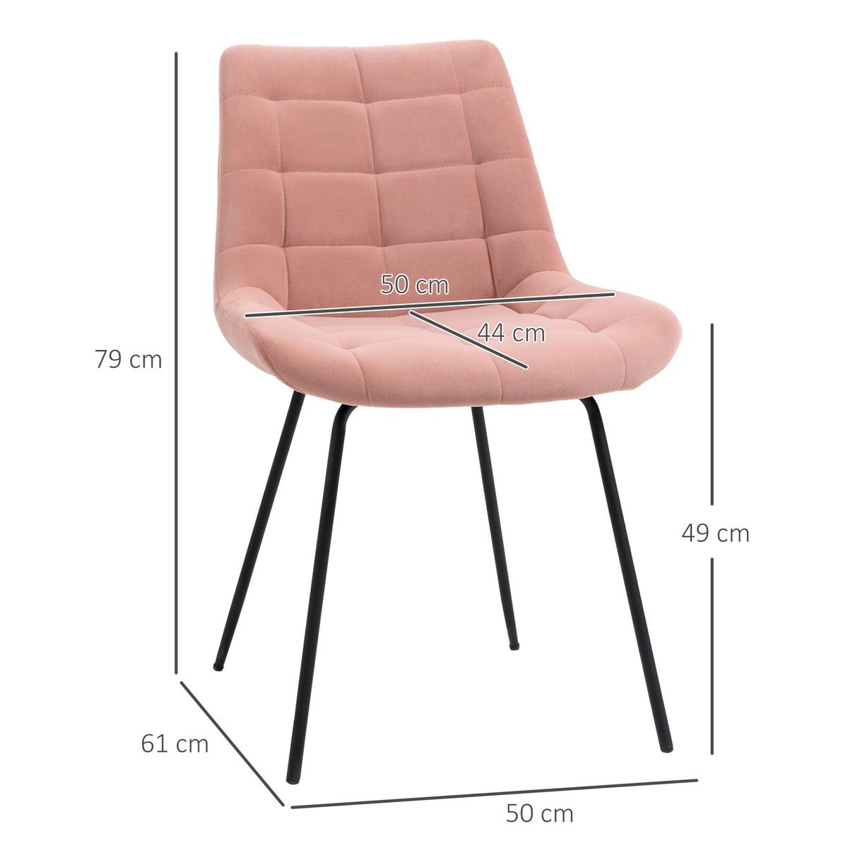 2ER Set Esszimmerstuhl Küchenstuhl Polsterstuhl mit Rückenlehne, Samt, Rosa - Rosa, Textil (61/79/50cm) - HOMCOM