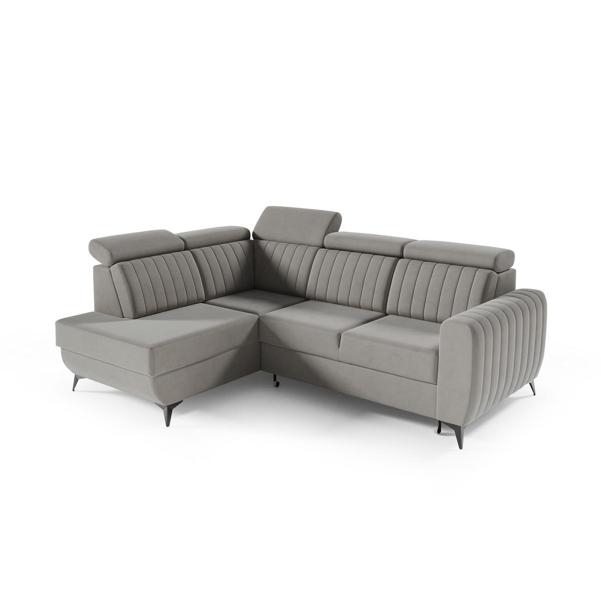 ECKSCHLAFSOFA Connor II verstellbare Kopfstützen, Dunkelbeige, links - Beige/Schwarz, Textil (268/204cm) - Beautysofa