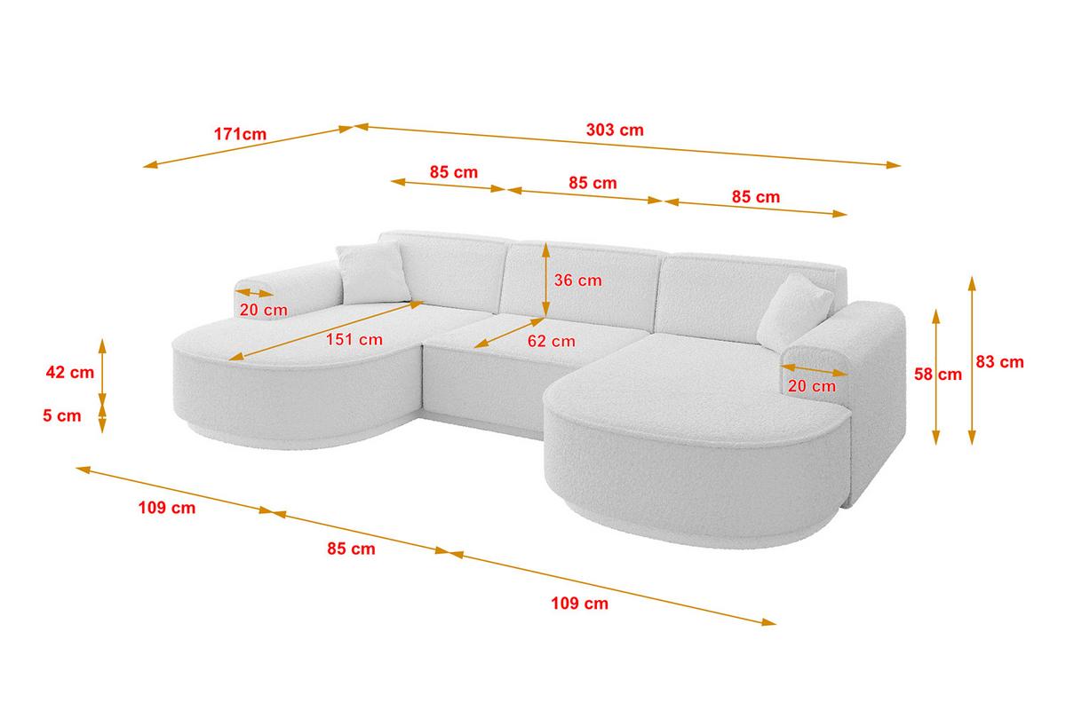 WOHNLANDSCHAFT MARI-U1-v3 - 303x171x83 cm Weiß Bouclé - Schwarz/Weiß, Holzwerkstoff/Kunststoff (303/83/171cm) - ALTDECOR