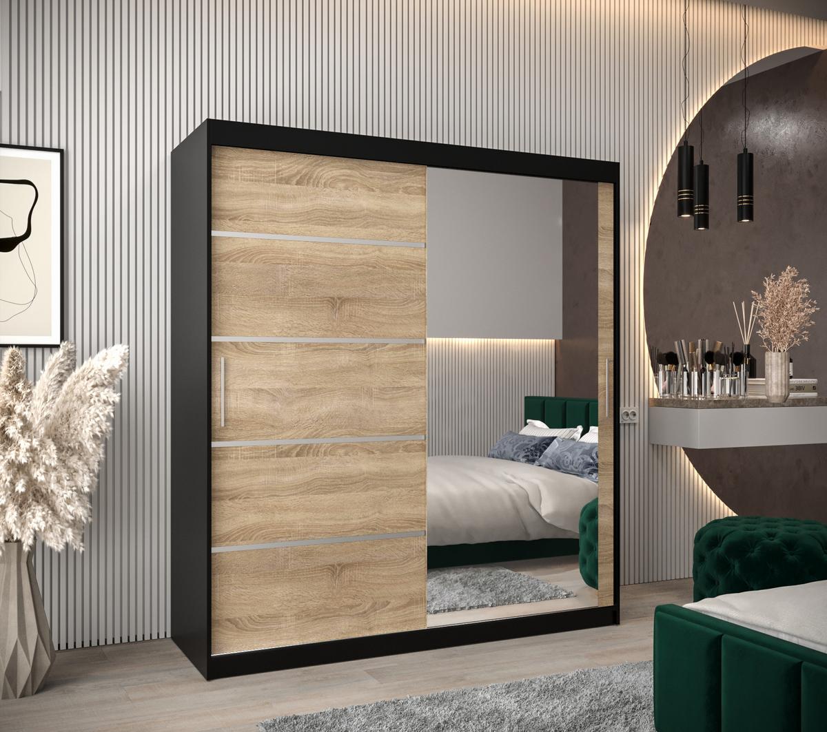 SCHWEBETÜRENSCHRANK 200/180/62 2-türig - Silberfarben/Schwarz, Holz/Kunststoff (180/200/62cm) - MÖBEL KRYSPOL
