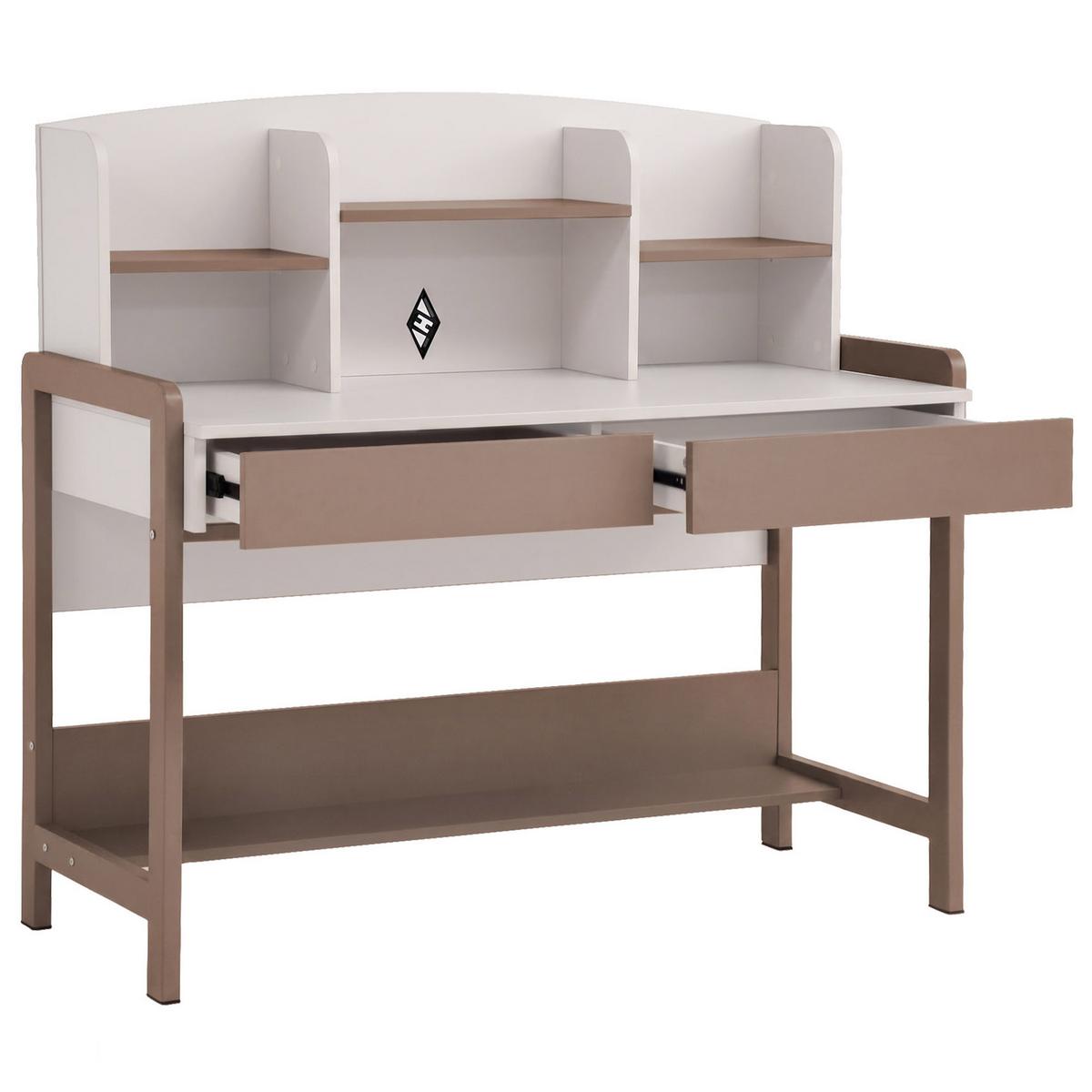 SCHREIBTISCH Boreo mit 2 Schubladen und Aufsatz mit 3 Regalboden, 120 cm, Kaschmir+Hellbraun - Kaschmir/Hellbraun, Holzwerkstoff/Metall (55/120/114cm) - Beautysofa