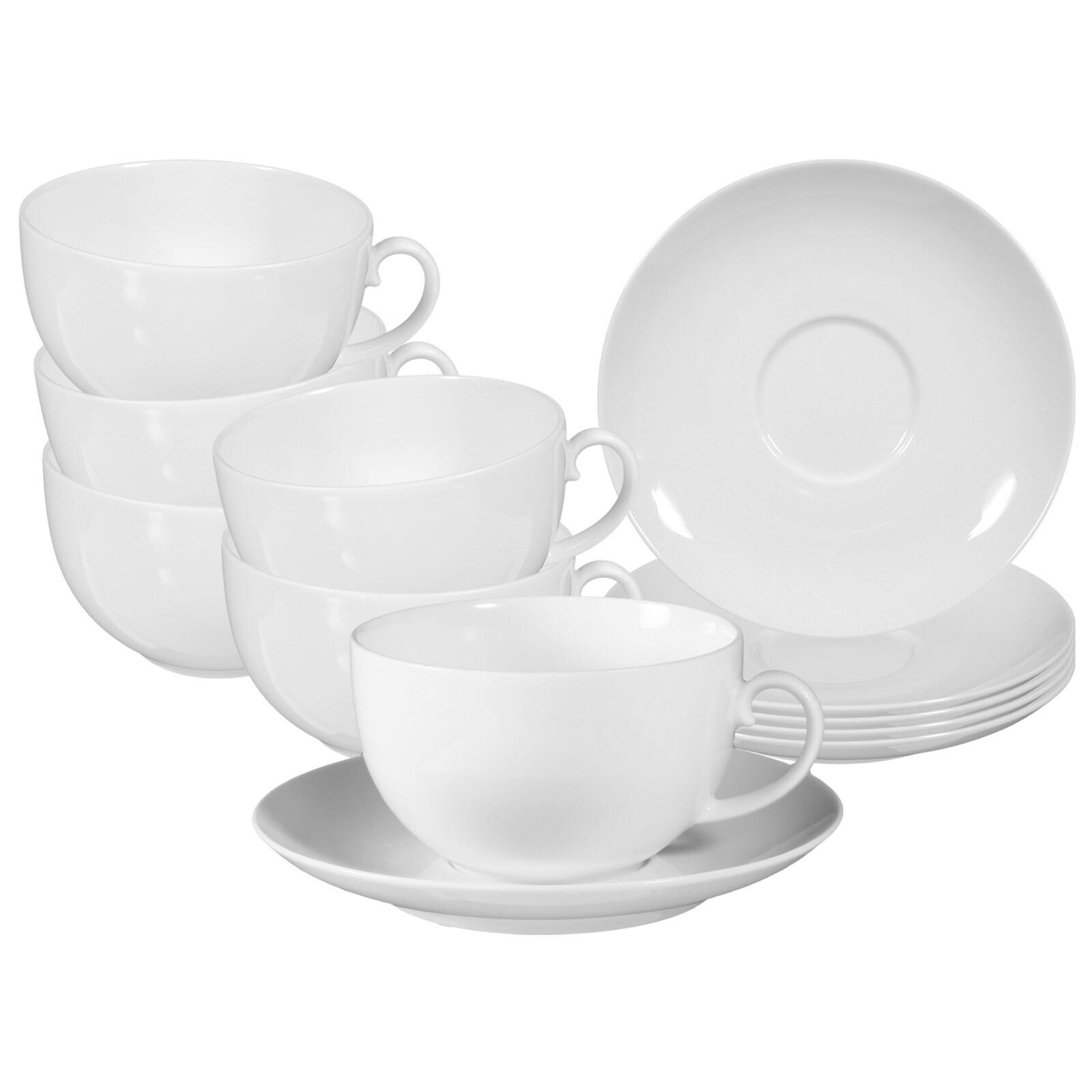 MILCHKAFFEETASSEN MIT UNTERTASSEN Rondo/Liane weiß 0,35 l 6er Set - Weiß, Keramik (0.35L) - Seltmann Weiden