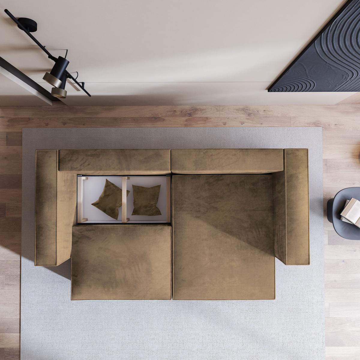 ECKSOFA NERIO M Beige Velours-Stoff mit Schlaffunktion - Beige/Grau, Holz/Kunststoff (245/148cm) - MASSENO