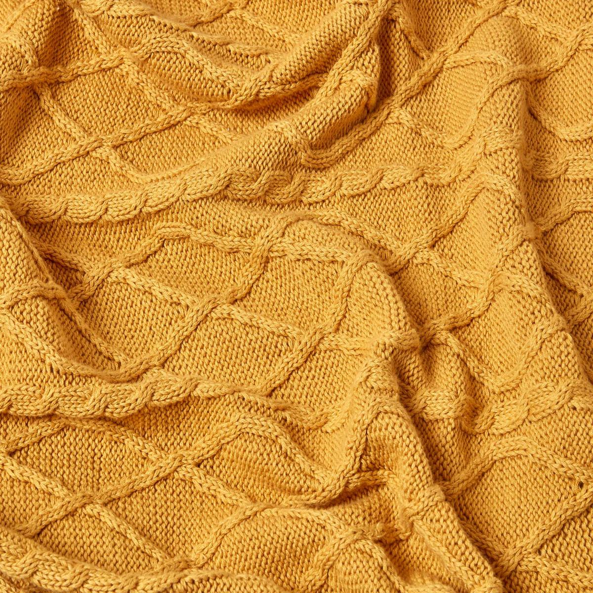 STRICKDECKE 130/170 cm, Baumwolle mit Rautenmuster - Currygelb, Textil (130/170cm) - Homescapes