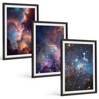 BILDER SET 3er Set - 40x60 cm Schwarzer Rahmen - Kosmische Sternenlandschaften - Schwarz, Kunststoff (40/60cm) - TULUP