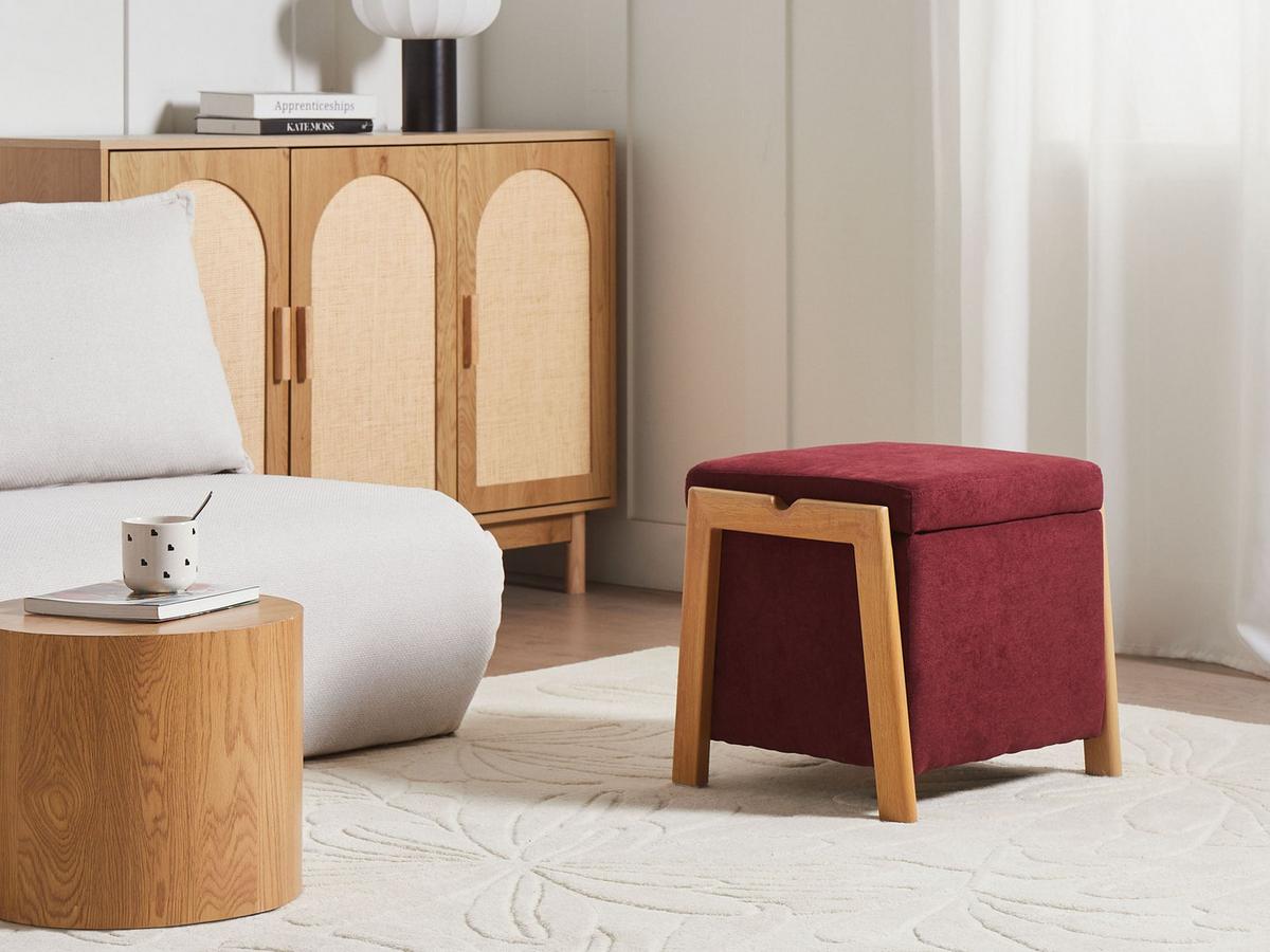 POUF mit Stauraum Stoff 45 cm Burgunderrot Edland - Dunkelrot, Metall (45/44/43cm) - Beliani