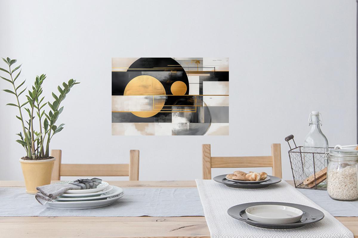 WANDTATTOO Abstrakt - Gold - Silber - Formen - Ästhetisch - Modern Deko Wohnzimmer 60x40 cm - Goldfarben, Kunststoff (60/40/0.1cm) - MuchoWow