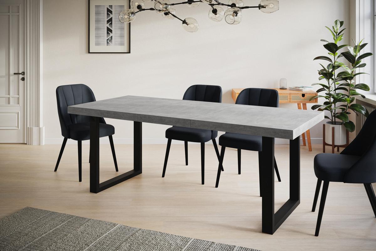 INDUSTRIELLER Esszimmertisch LOFT-U, ausziehbarer Tisch, Größe: 160-260X90X77 cm, Wohnzimmertisch Farbe: Grau, mit Metallbeinen in Farbe Schwarz - Schwarz/Grau, Holzwerkstoff (160/90/77cm) - Alpi-Möbel