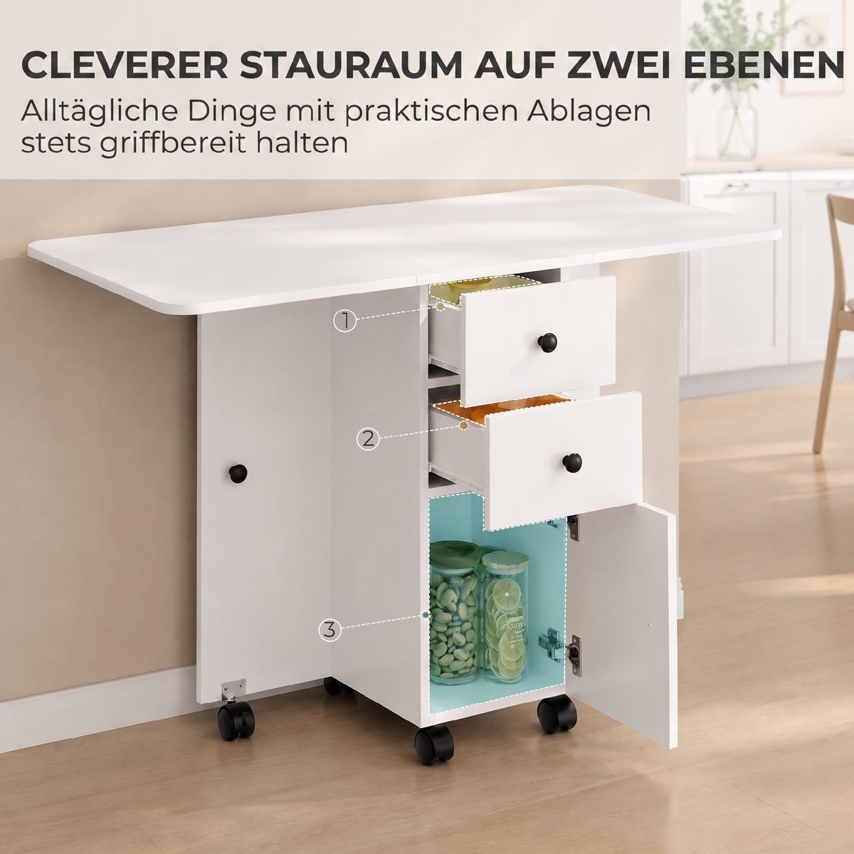 KLAPPBARER-ESSTISCH Spanplatte Weiß - Weiß, Holzwerkstoff/Kunststoff (120/60/76.5cm) - HOMCOM