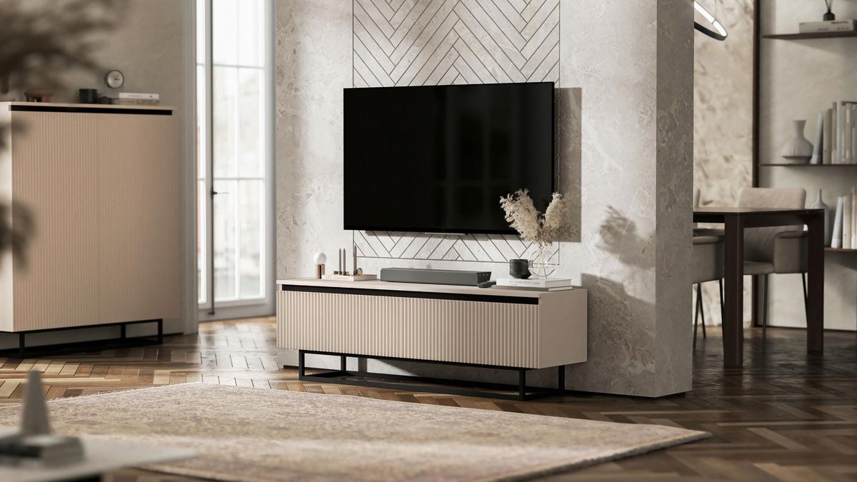 TV-SCHRANK Selene Kaschmir Matt mit Metallrahmen 140 cm - Kaschmir/Schwarz, Holzwerkstoff/Metall (140/44/35cm) - Meble Lindner
