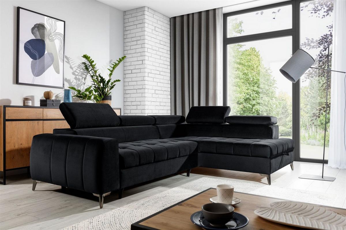 ECKSOFA Schlafsofa Agnesa In Salvador - Schwarz, Holzwerkstoff/Textil (275/200cm) - Fun Möbel