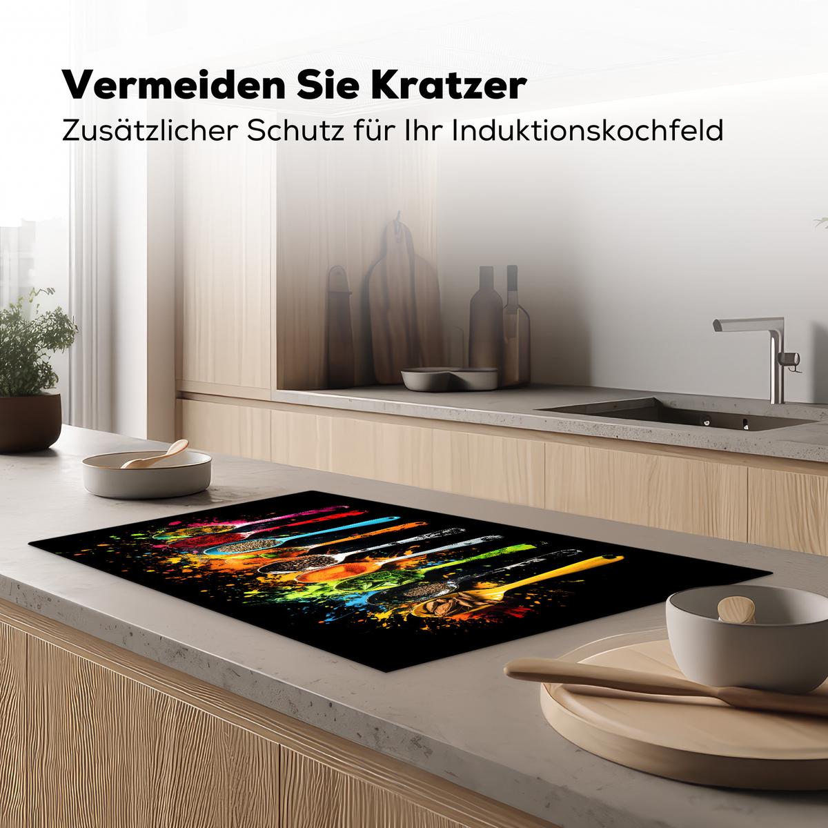 HERDABDECKPLATTE Löffel - Gewürze - Modern - Graffiti - Farbe - Farbenfroh Induktionsmatte 83x51 cm - Multicolor, Kunststoff (83/51.5/0.2cm) - MuchoWow