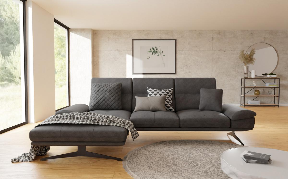 ECKSOFA Loris Schwarz Samt - Ottomane links - Schwarz, Holz/Textil (294/175cm) - S-Style Möbel