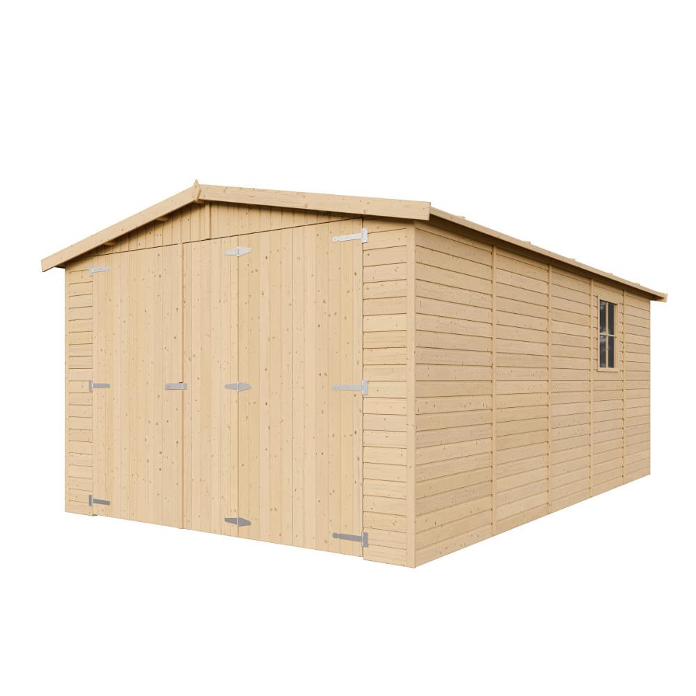 HOLZGARAGE - Abstellraum mit Fenstern - H222x516x324 cm/15 m² - M101 - Naturfarben, Holz (303/183/493cm) - Timbela