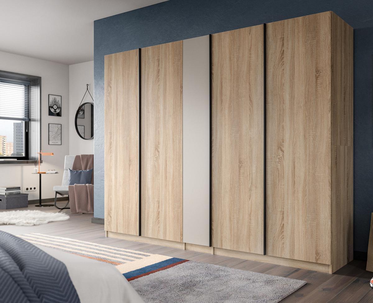 KLEIDERSCHRANK Eiche Sonoma, Kaschmir 5-türig 230 x 183 cm, Drehtürenschrank mit viel Stauraum - Kaschmir/Eichefarben, Holzwerkstoff/Kunststoff (230/183/53cm) - Inn.Furn