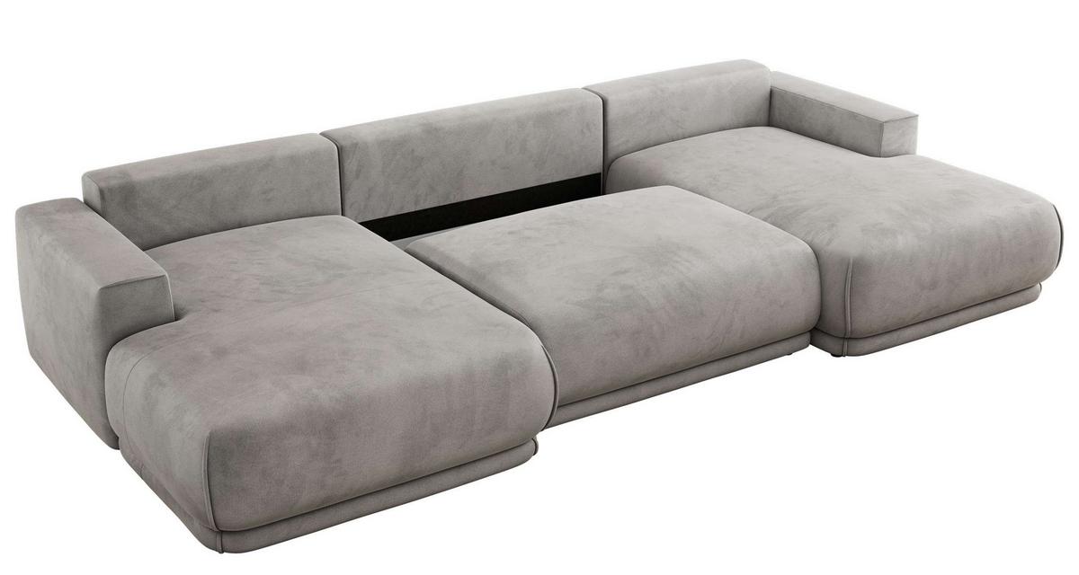 WOHNLANDSCHAFT RINA U Hellgrau Velvet - Hellgrau/Schwarz, Kunststoff/Textil (360/85/170cm) - MKS