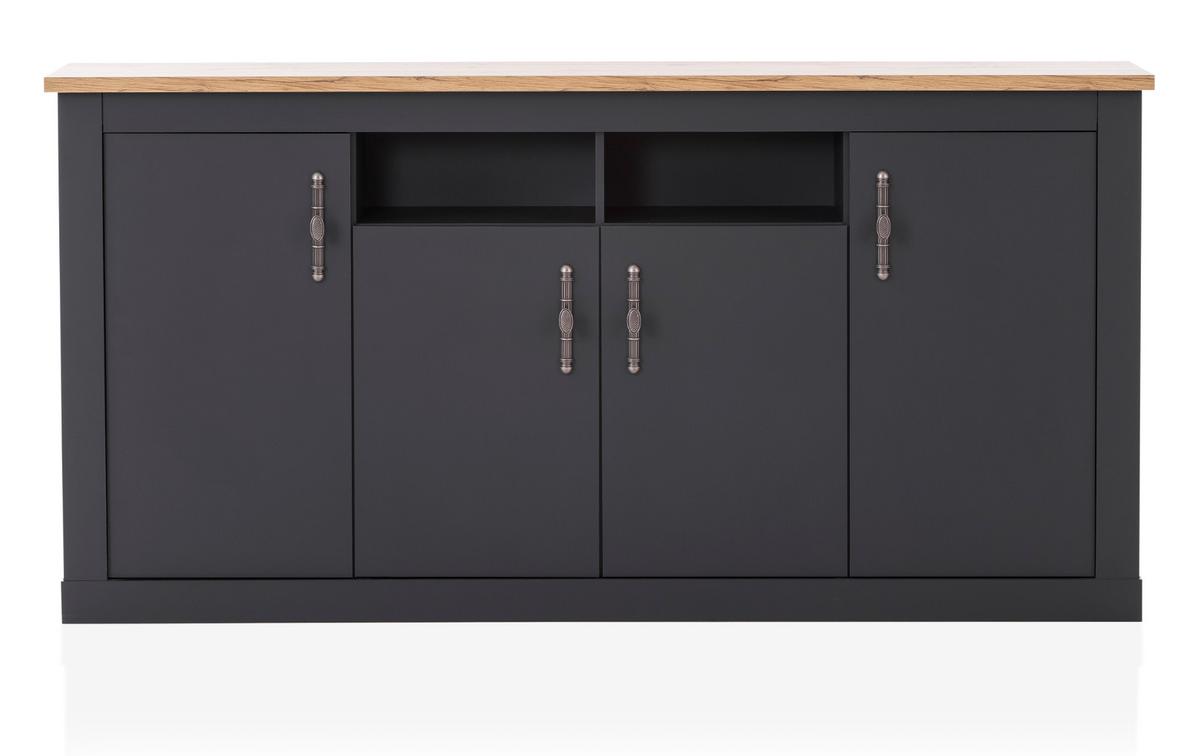 SIDEBOARD grau, Eiche Wotan, Landhaus 200 cm, Kommode mit Soft-Close - Silberfarben/Eiche Wotan, Holzwerkstoff/Kunststoff (200/104/45cm) - Furn.Design