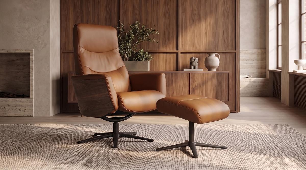RELAXSESSEL VANITAS Braun Leder Relaxfunktion - Schwarz/Braun, Leder/Metall (75/108/86cm) - KAWOLA