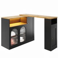 BARTISCH 360° Drehbar Schwarz & Holzoptik Barset mit LED, Glasschrank & Stauraum - Schwarz, Holzwerkstoff (39.6/197/100cm) - Urban Meuble