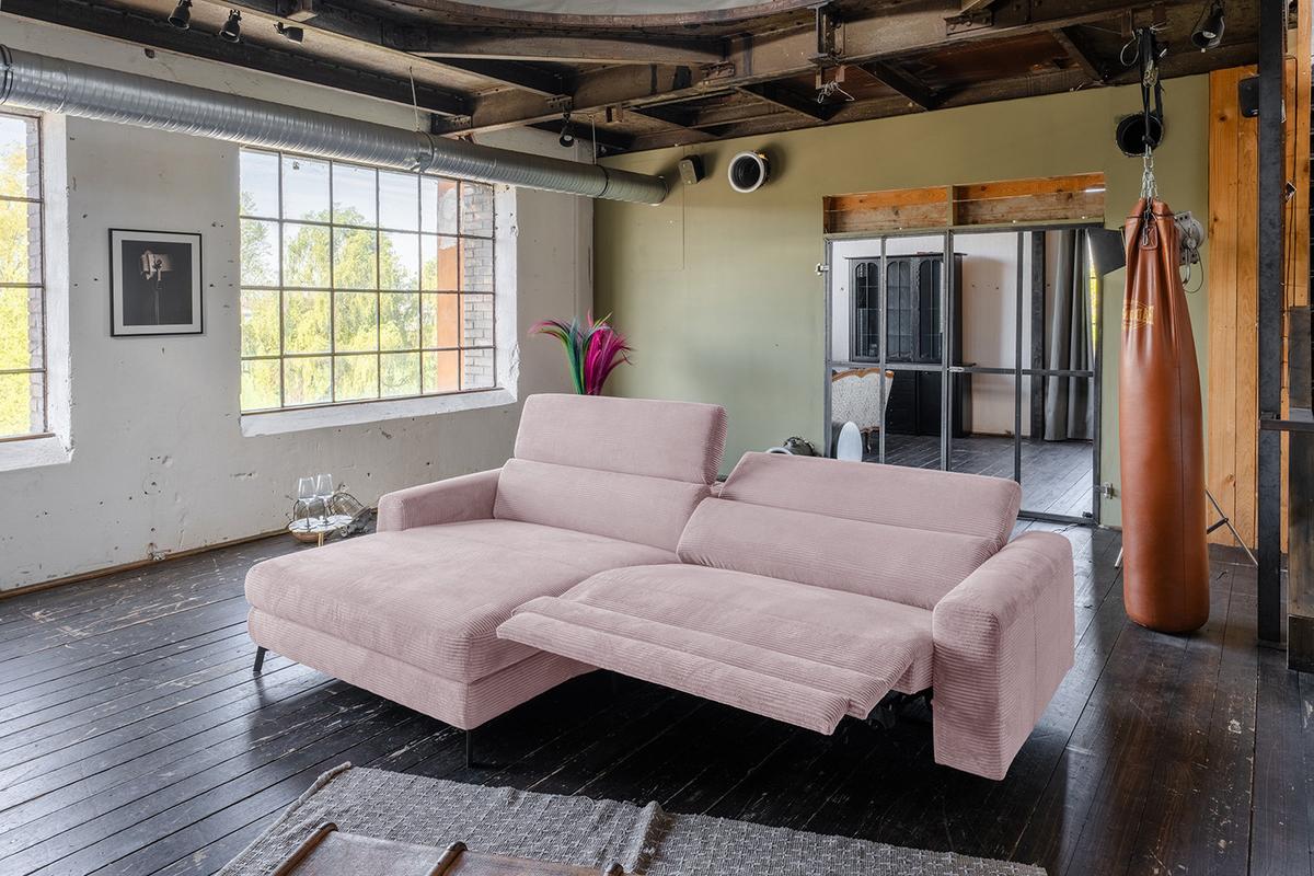 ECKSOFA LAISKA Pink Cord Relaxfunktion - Schwarz/Rosa, Textil/Metall (282/177cm) - KAWOLA