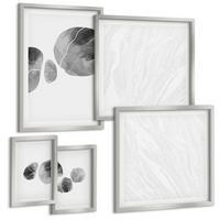 BILDER SET 5er Set - 50x50 cm & 20x30 cm & 40x60 cm Silberner Rahmen - Abstrakte Kunst, Farbspritzer - Silberfarben, Kunststoff (40/60cm) - TULUP