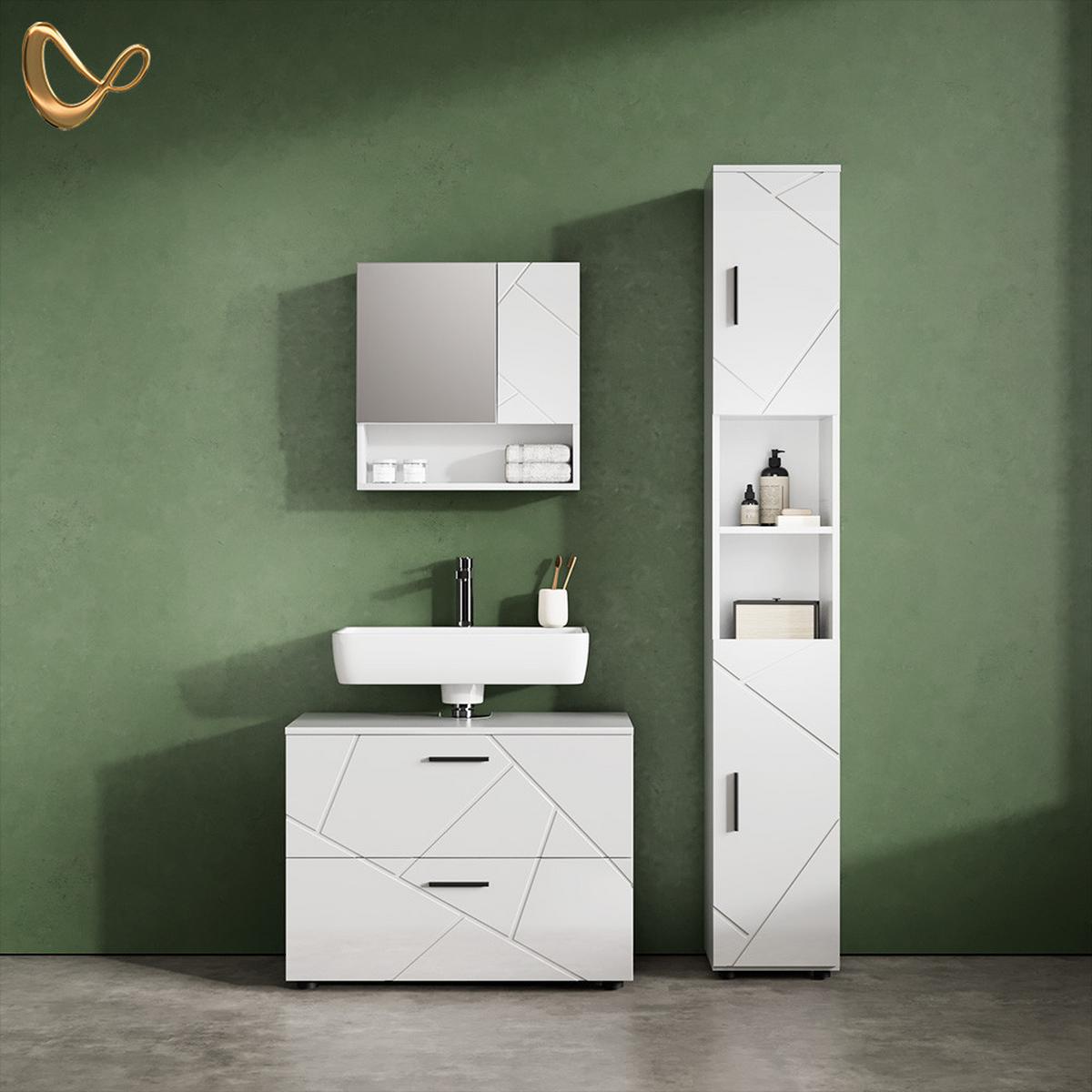 BADMÖBEL-SET Ronco Weiß Hochglanz 2 Teile - Weiß Hochglanz, Holzwerkstoff (80/58/41cm) - Livinity®