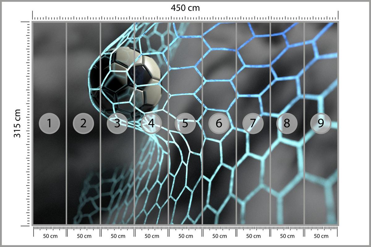 FOTOTAPETE für Jugendzimmer Fußball im Tor Ziel Sport Ball 450x315 - Schwarz/Weiß, Papier (450/315cm) - Muralo