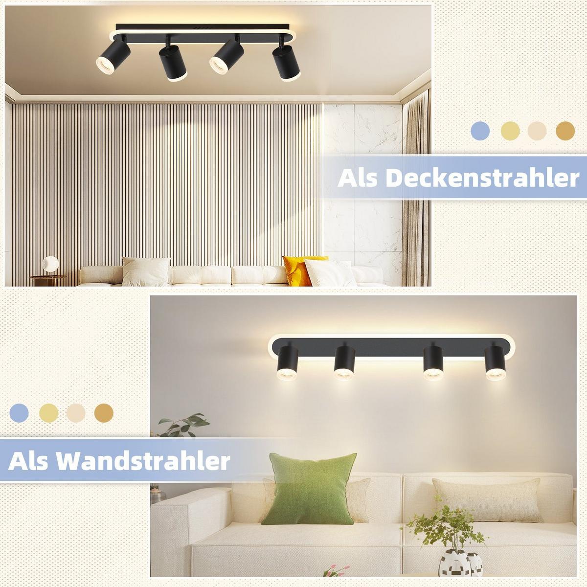 DECKENSTRAHLER Lichtelf 4-flammig 57/8/10 cm - Schwarz, Metall (57/8/10cm) - Nettlife