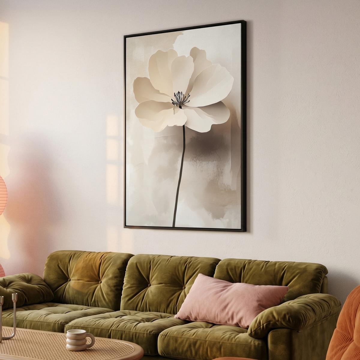 LEINWAND Bilder mit Rahmen - Blume - Beige - Farbe - Schatten - 90x140 - Creme, Textil (90/140cm) - MuchoWow