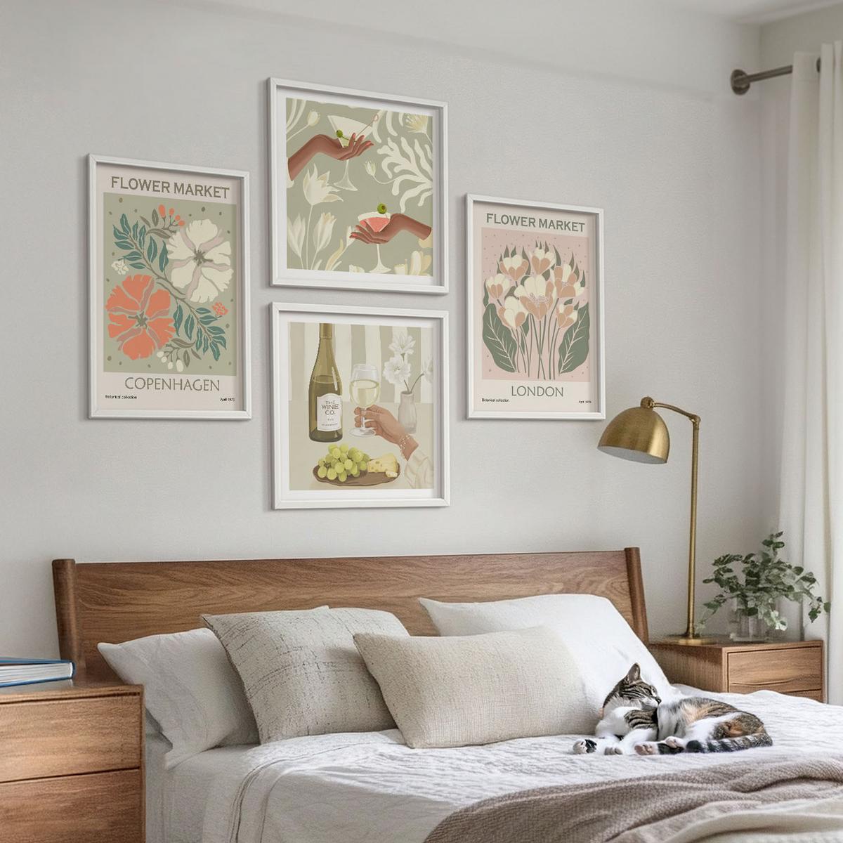BILDER SET 4er Set - 50x50 cm & 40x60 cm Weißer Rahmen - Blumenposter Weinstadt - Weiß, Kunststoff (50/50cm) - TULUP