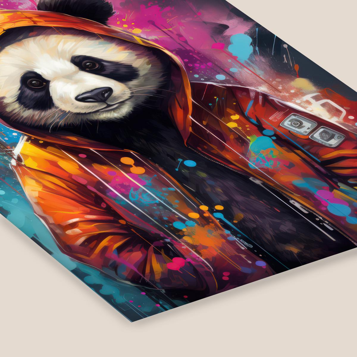 POSTER MIT RAHMENGERAHMTES BILD Panda - Jacke - Graffiti - Orange Bilderrahmen 30x40 cm - Orange, Papier (30/40cm) - MuchoWow