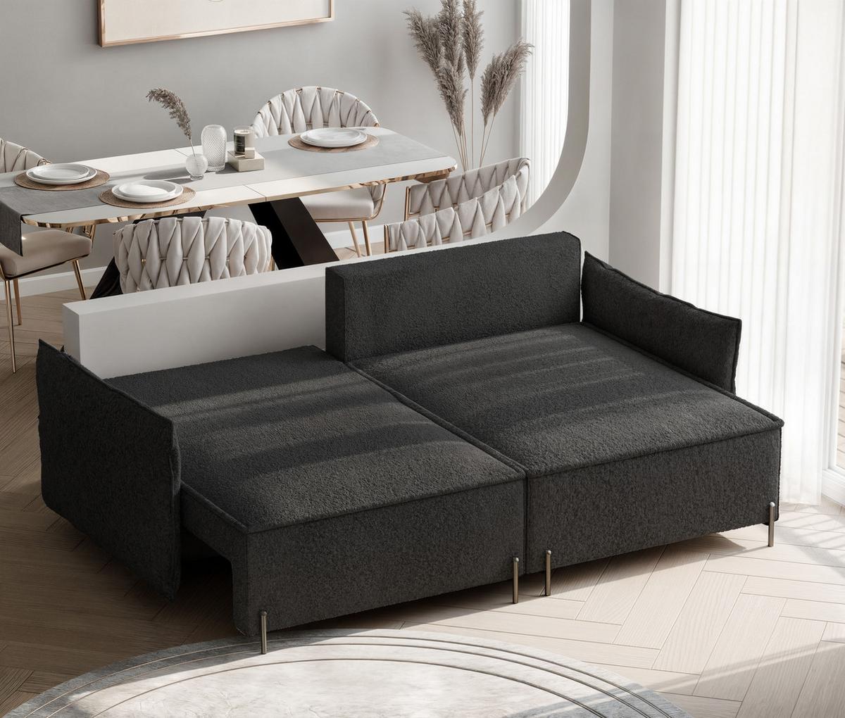 ECKSOFA MARCO Rechts, mit Schlaffunktion und Bettkasten, Anthrazit - Anthrazit, Textil/Metall (221/148cm) - Idohome