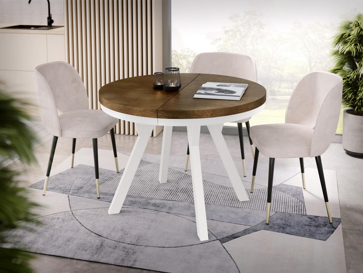 ESSTISCH Lume Weiß runder ausziehbarer, Lefkas Eiche 100-200/100/76 cm - Alteiche/Weiß, Holz/Holzwerkstoff (100/200/76cm) - WFL GROUP