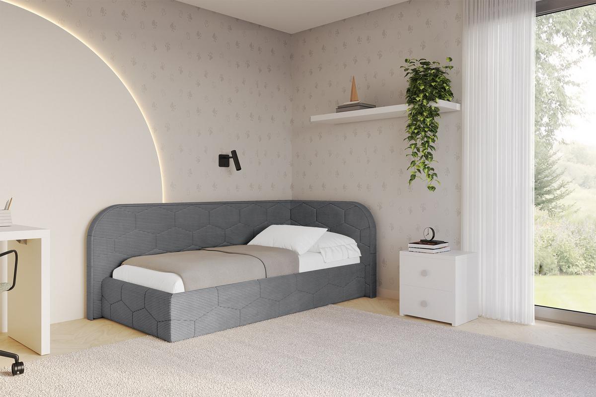 EINZELLBETT Jugendbett mit Bettkasten und Matratze H3/H4, Links - JAXY 100x200 Dunkelgrau - Graphitfarben, Holzwerkstoff/Textil (100/200cm) - ALTDECOR