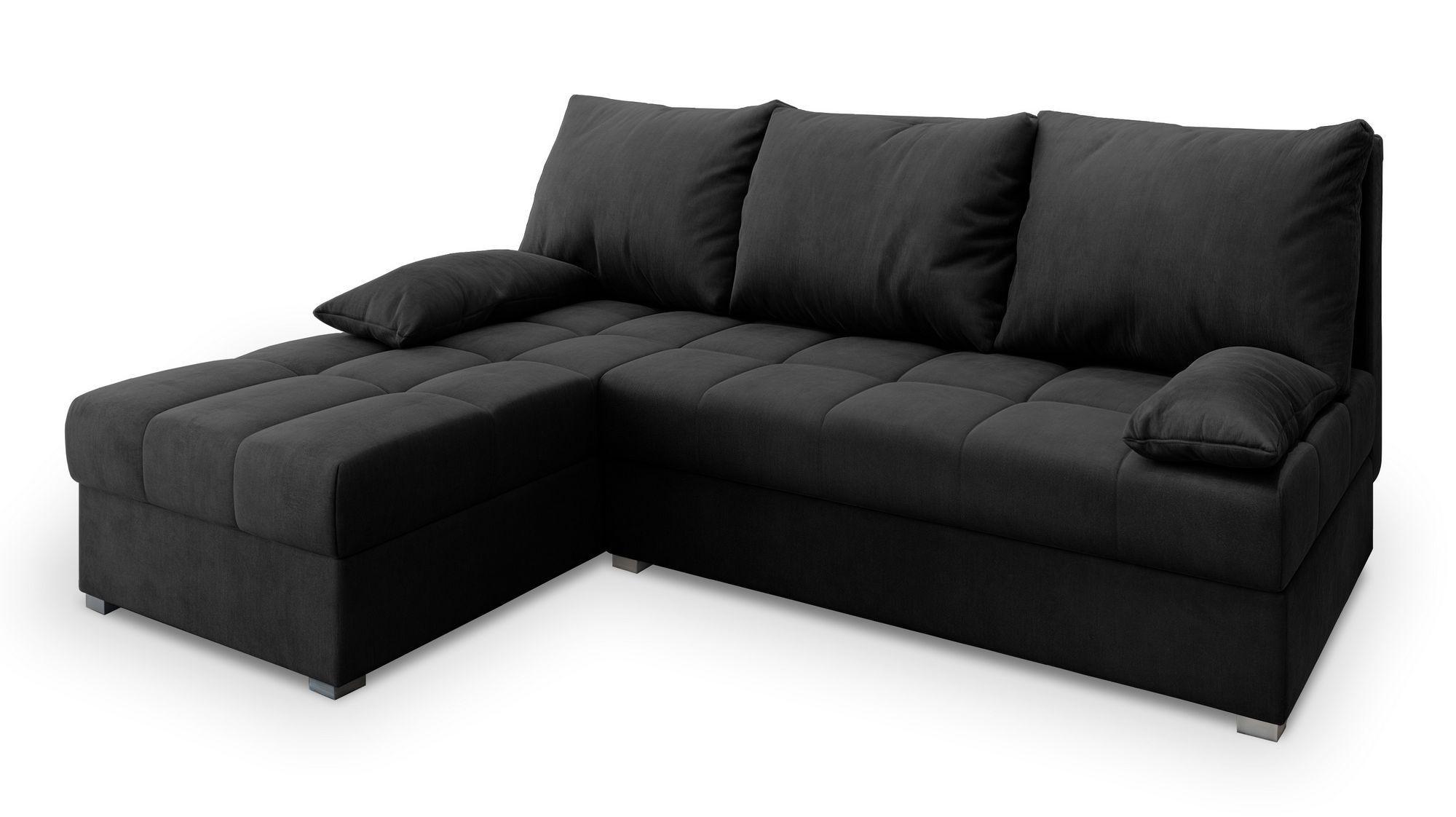 ECKSOFA RITA M Schwarz Velours-Stoff mit Schlaffunktion - Schwarz/Grau, Holz/Kunststoff (200/141cm) - MASSENO