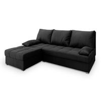 ECKSOFA RITA M Schwarz Velours-Stoff mit Schlaffunktion - Schwarz/Grau, Holz/Kunststoff (200/141cm) - MASSENO