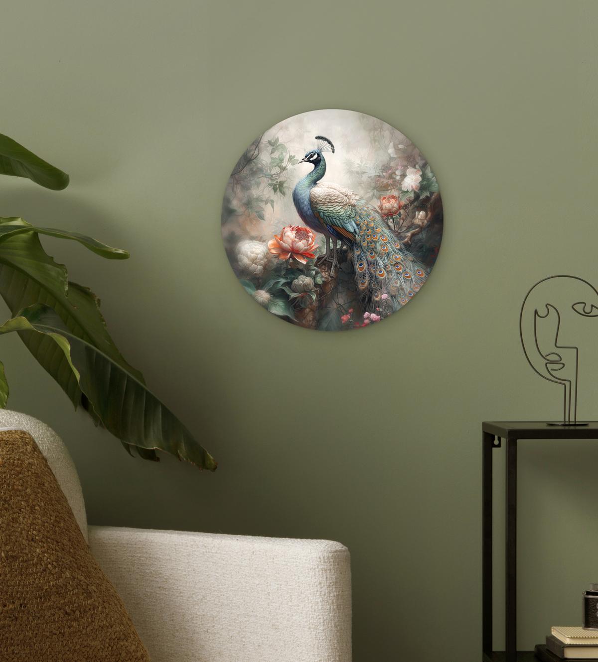 WANDBILD Pfau - Pfauenfedern - Vogel - Dschungel - Blumen Deko Wohnzimmer 30x30 cm - Smaragdgrün, Kunststoff (30/30cm) - MuchoWow