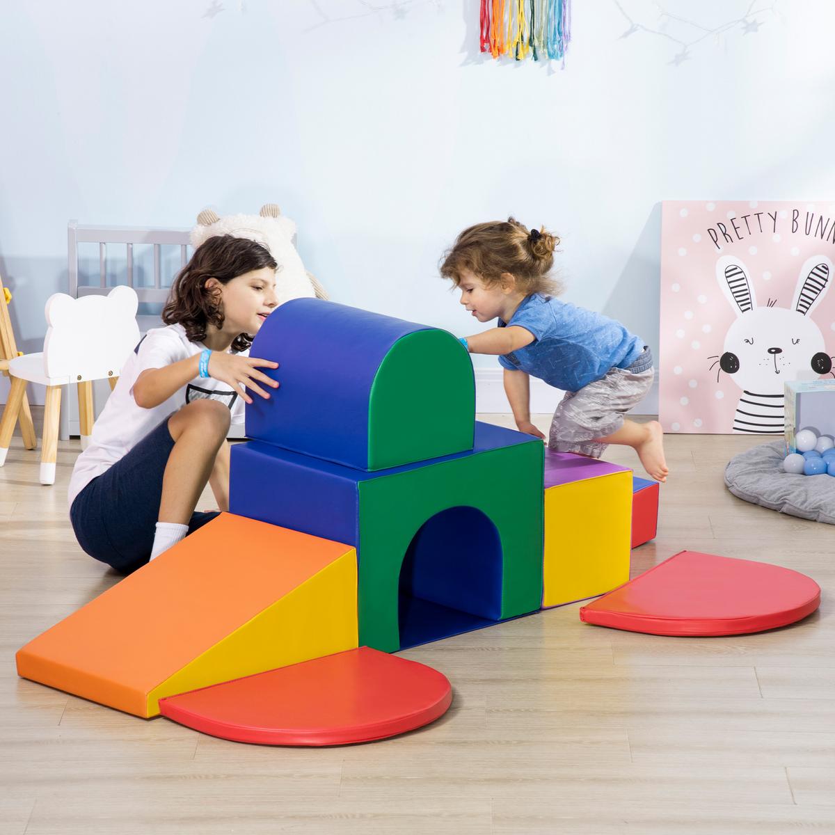 BAUSTEINSET 7er-Set Schaumstoff Bausteine Bauspielzeug für 1-3 Jahre alt Kinder - Multicolor, Kunststoff (130/40/170cm) - HOMCOM