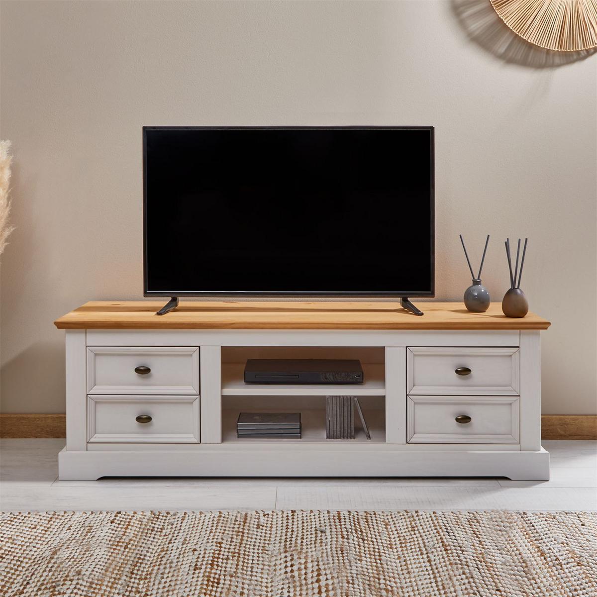 LOWBOARD KENT weiß/braun - Weiß/Braun, Holz (144/46/45cm) - IDIMEX