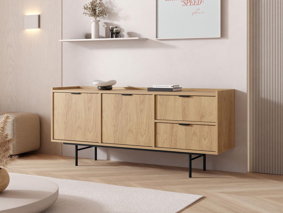 SIDEBOARD Edison 2D2S - Eichefarben/Schwarz, Holzwerkstoff/Metall (150/68/40cm) - MIRJAN24