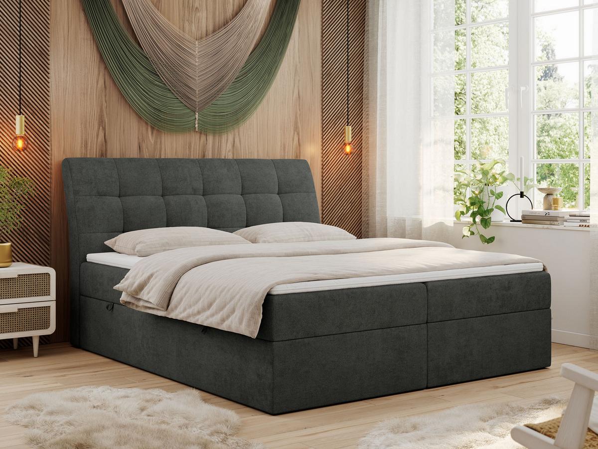 BOXBETT DIEGOS 160/200 Dunkelgrau Struktur - H4 - Dunkelgrau, Holz/Textil (160/200cm) - MKS