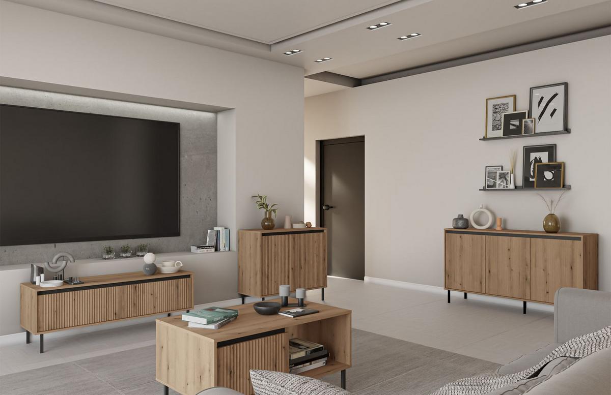 SIDEBOARD Osaka Eichenholzoptik Evoke 100 cm - Eichefarben/Schwarz, Holzwerkstoff/Metall (100.2/84.7/40cm) - Selsey