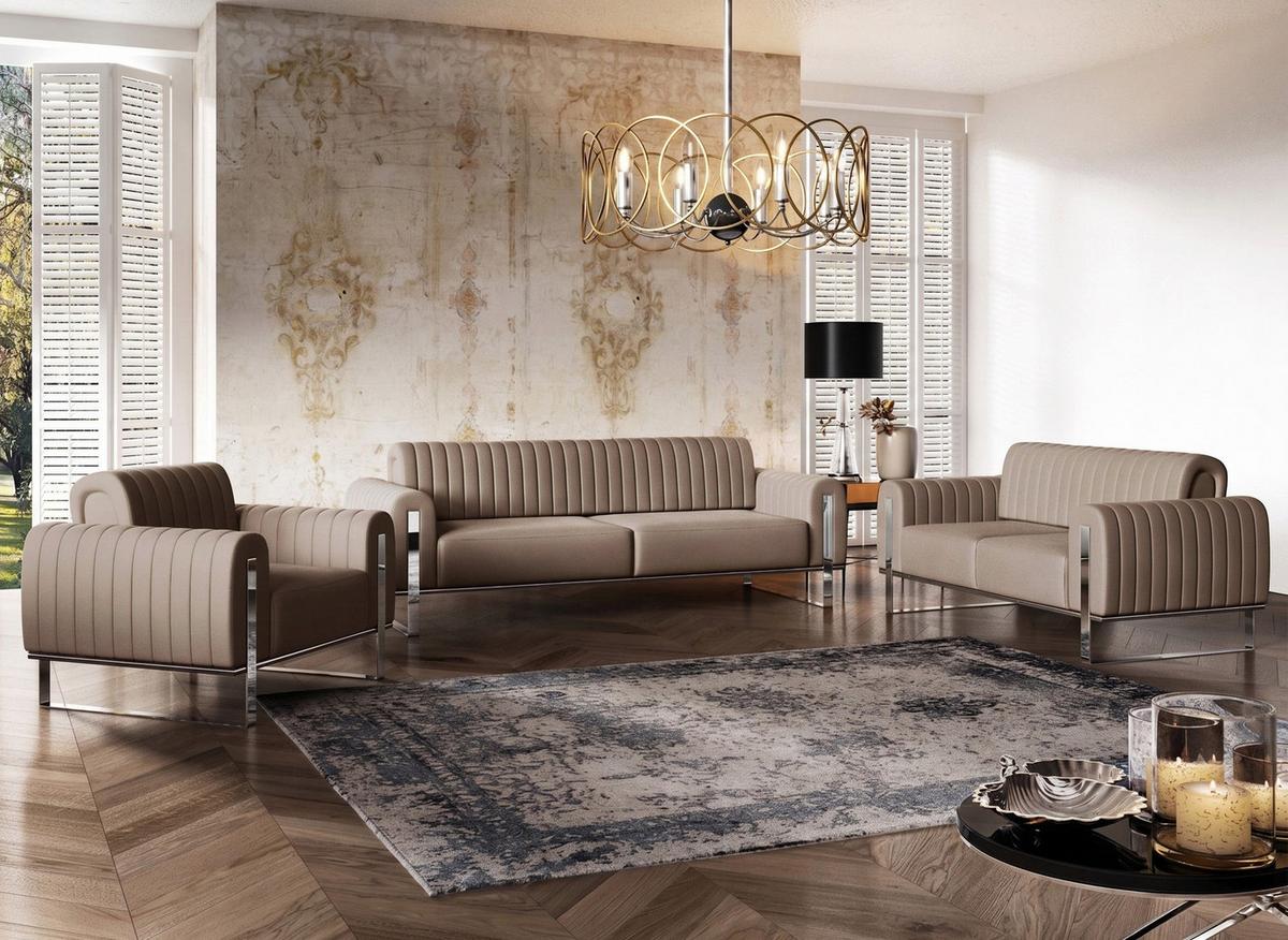 SOFA Parissa 228 cm - Beige/Silberfarben, Textil/Metall (228/79/92cm) - Selsey